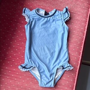 Minnow Blue Polka Dot Ruffle Swimsuit